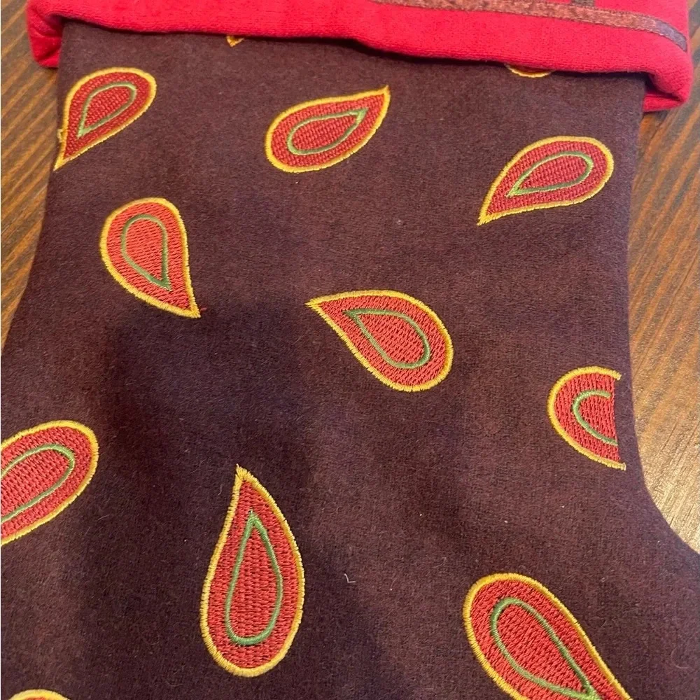 Christmas Stocking Kennewick Lodge Holiday Decor Red Brown Wool Blend